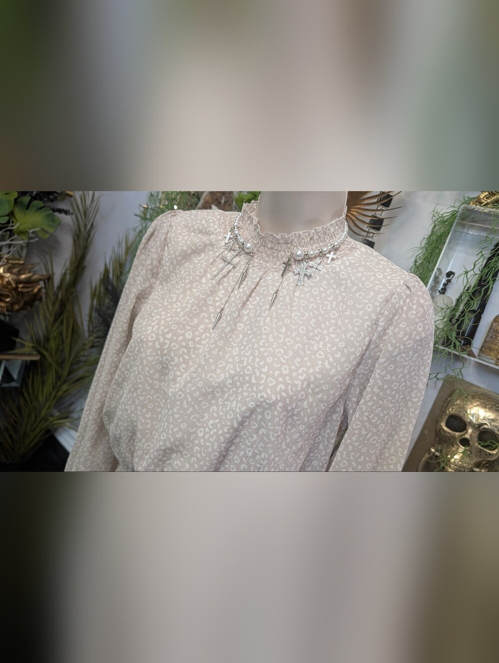 Japra Sheer Cheetah Print Blouson Blouse SM - Picture 2 of 7